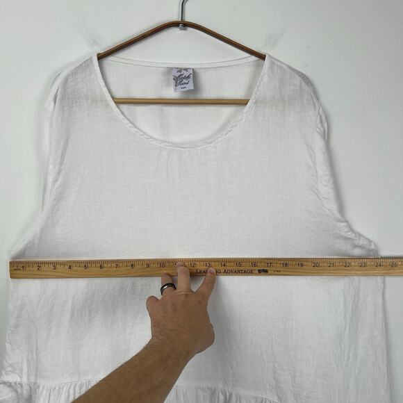Match Point USA L 100% Linen Ruffle Hem Tunic Top White Asymmetrical Lag﻿enlook - Picture 7 of 7